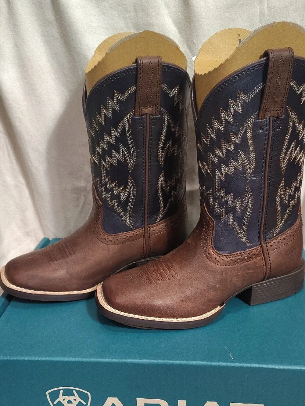 Ariat Brown Leather Boots with Navy Zigzag Shaft